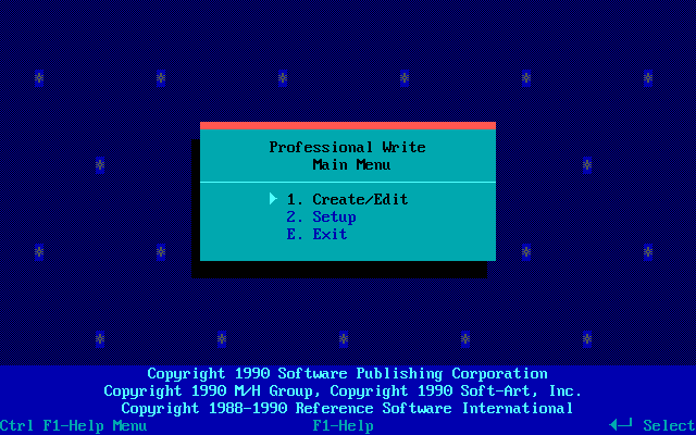 Professional Write 2.21 - Menu